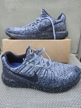 Nike Lunar Epic Low Flynit2 Oreo Black White Speckled Running Shoes Men's 10